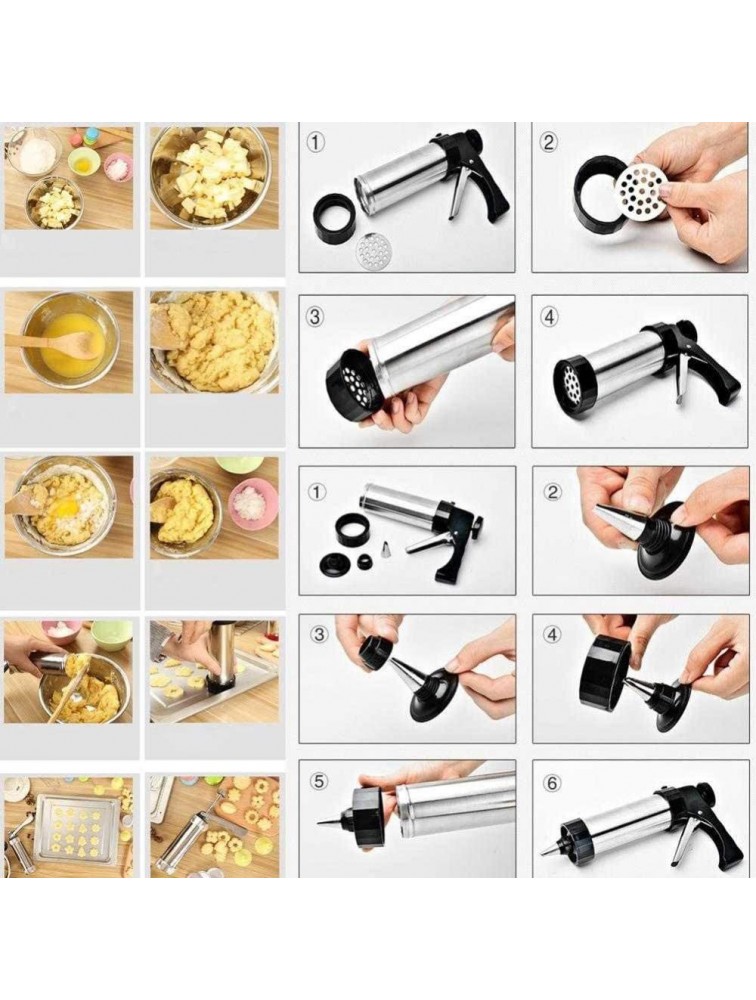 XIAOSI Mold DIY Pastry Extruder Dessert with 13 Blades & 8 Piping Nozzles Cookie Press Gun Cookie Making Machine Baking Tool Biscuit MakerSilver - BJ07HHHRP