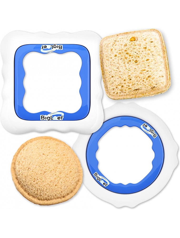 2 PK Sandwich Cutter Sealer and Decruster for Kids Make Round and Square DIY Pocket Sandwiches Non Toxic BPA Free Food Grade Mold Durable Portable Easy to Use and Dishwasher Safe by BigLeef - BB2KLUV8Q