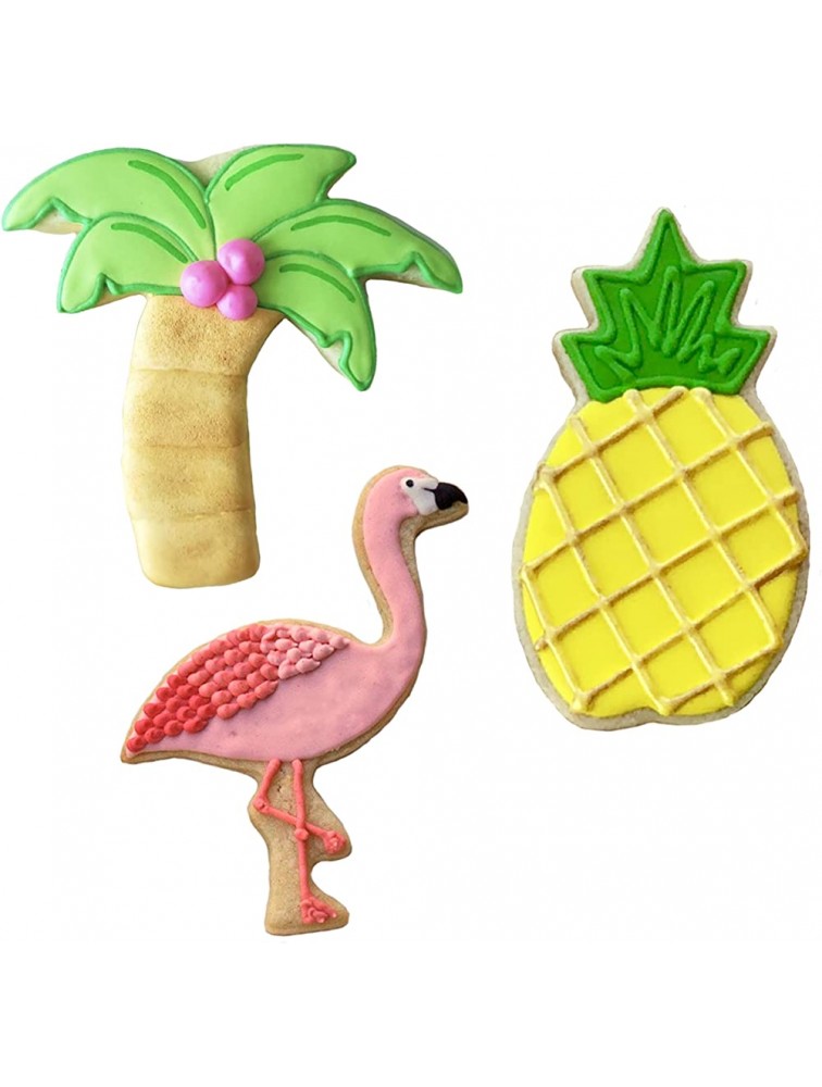 Ann Clark Cookie Cutters 3-Piece Tropical Hawaiian Cookie Cutter Set with Recipe Booklet Pineapple Palm Tree and Flamingo - B2SOMW3VD