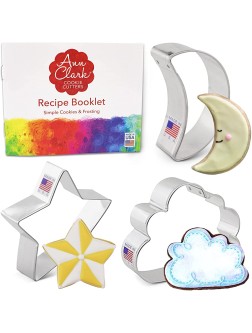 Ann Clark Cookie Cutters 3-Piece Twinkle Little Star Cookie Cutter Set with Recipe Booklet Star Moon - BDHELKXDT