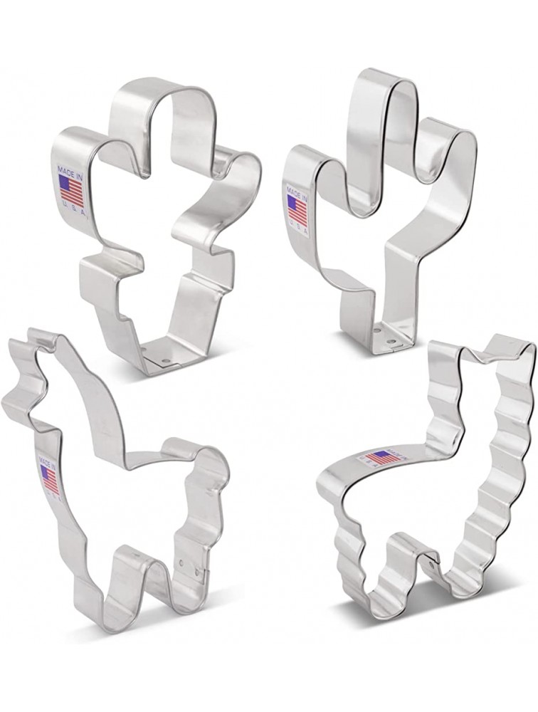 Ann Clark Cookie Cutters 4-Piece Llama and Cactus Cookie Cutter Set with Recipe Booklet - BFREESN3J