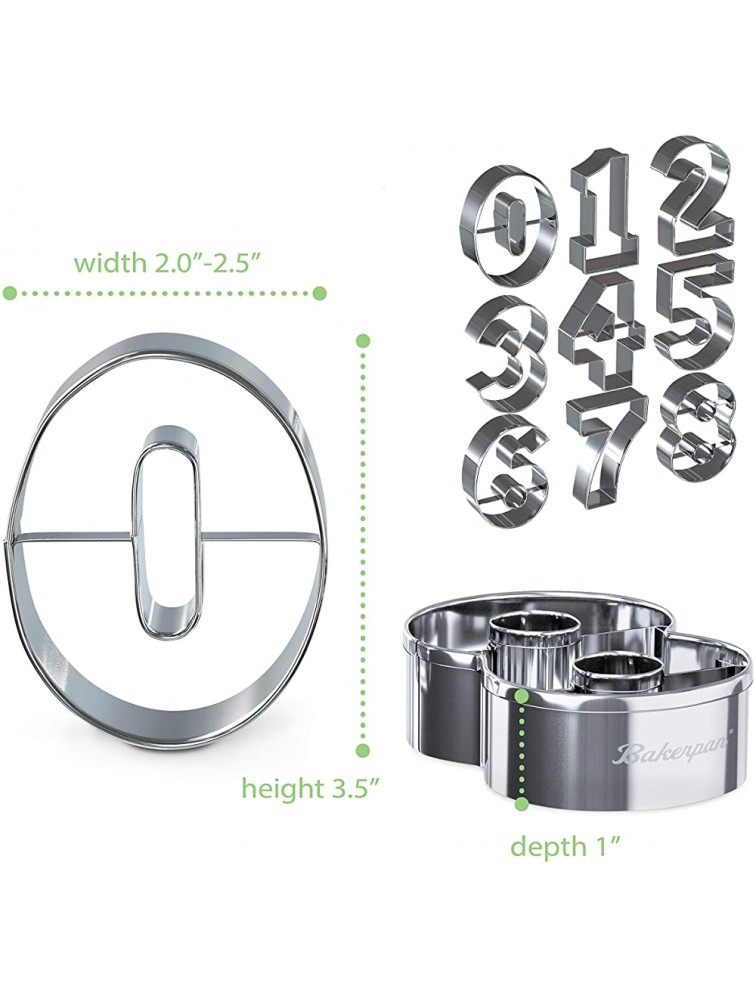 Bakerpan Stainless Steel Cookie Cutter Number Shapes Set 3 1 2 Inch with Bonus Dough Cutter - B17UI5M0I