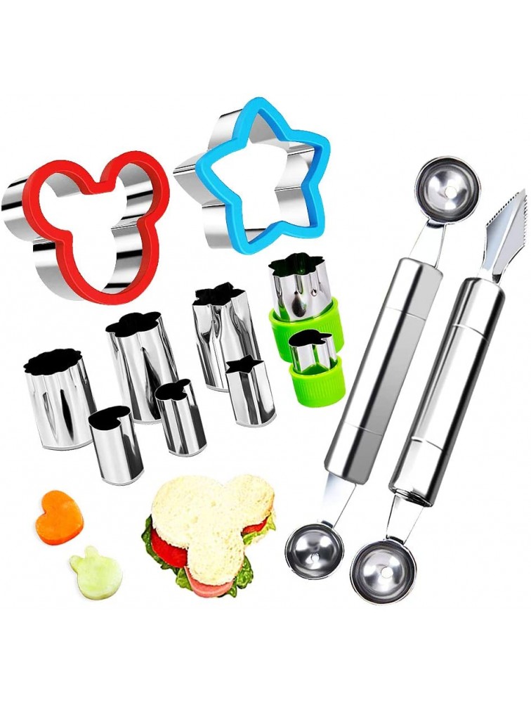 Fruit Vegetable Cutter Shapes Set Mini Pie and Cookie Stamps Mold8 pcs with Melon Baller Scoop ＆ Carving Knife Stainless Steel DIY Fun Food Decorating Tools cookie cutter for Kitchen - BMDNRHUB7
