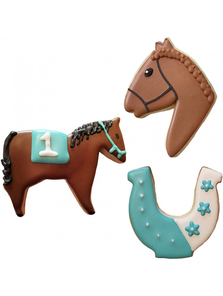 Horse Cookie Cutters Kentucky Derby Set 3 pcs Horse Horse Head Horseshoe Recipe Booklet Made in USA by Ann Clark Cookie Cutters - B59A11DOU