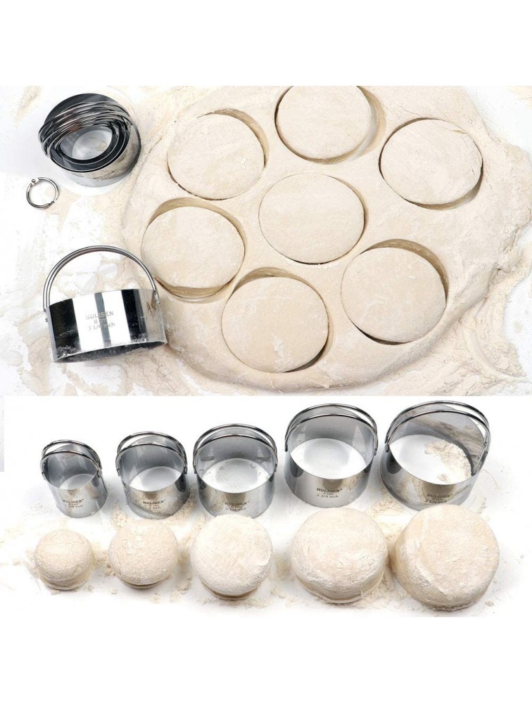 HULISEN Biscuit Cutter Set 5 Pieces Set Round Cookies Cutter with Handle Professional Baking Dough Tools Gift Package - B72XV6NZG