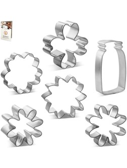 Mother's Day Cookie Cutter 6 Pc Set – Mason Jar Hibiscus Daisy Sunflower Dogwood Blossom and Daisy Cookie Cutters and Recipe Card Hand Made in the USA from Tin Plated Steel - B9FFGPEF9