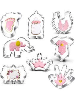 New Baby Shower Cookie Cutter Set-8 Piece- Onesie Bib Bottle,Elephant Crown Baby Foot Print Baby Hand and Plaque Cookie Cutter Molds for Baby Shower Party Favors supplies. - BOCGV8T40