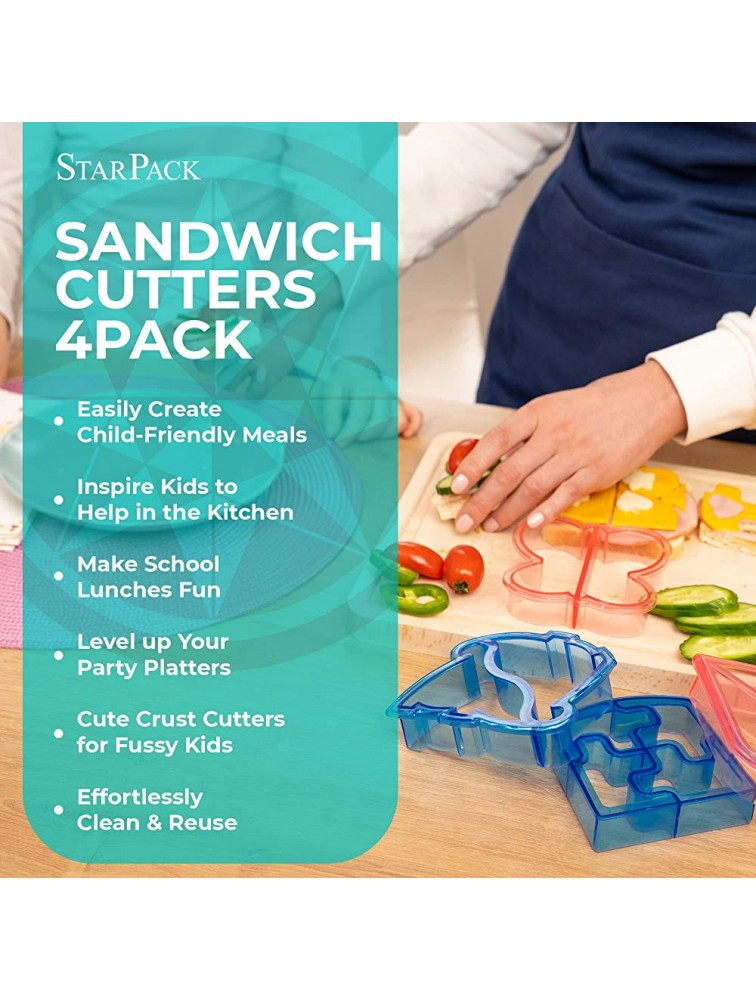 StarPack Kids Sandwich Cutter Set of 4 Sandwich and Bread Crust Cutters in 4 Cute Shapes for Bento Lunch Box - BYVL785Z3