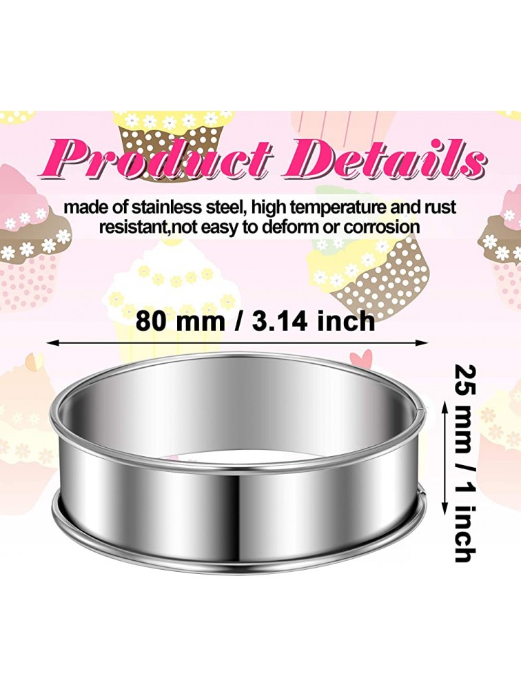 24 Pieces Double Rolled Tart Rings Round Muffin Rings Stainless Steel Crumpet Rings Circular Round Tart Rings for Home Restaurant Baking Tools - B6USYSC1X