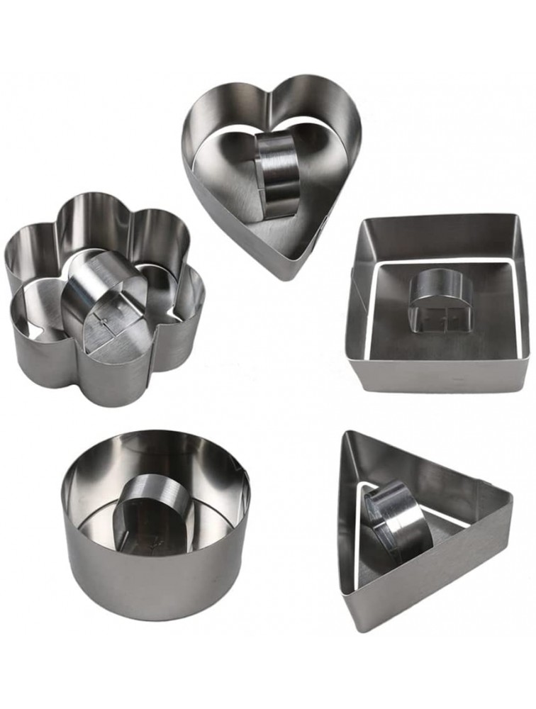 5 Pcs Stainless Steel Cake Ring Set 5 Shaped Stainless Steel Mousse Cake Mold with Push Plate Baked Pastry Ring Salad Dessert Mold and Cake Decorating Tool - B19YXN1KI