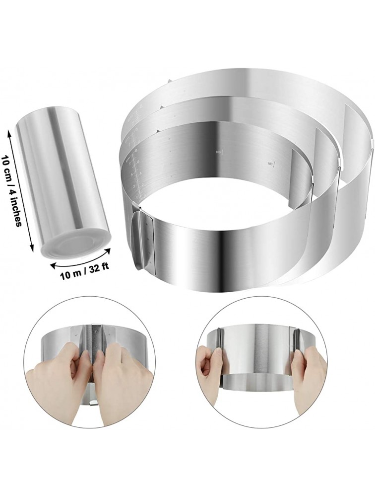 6-12 Inch Stainless Steel Adjustable Cake Mold Ring Mousse Baking Mould with Cake Collars 4 x 394 Inch Clear Cake Strips Transparent Cake Rolls Mousse Cake Acetate Sheets for Cake Decorating - BAY7OXSMD