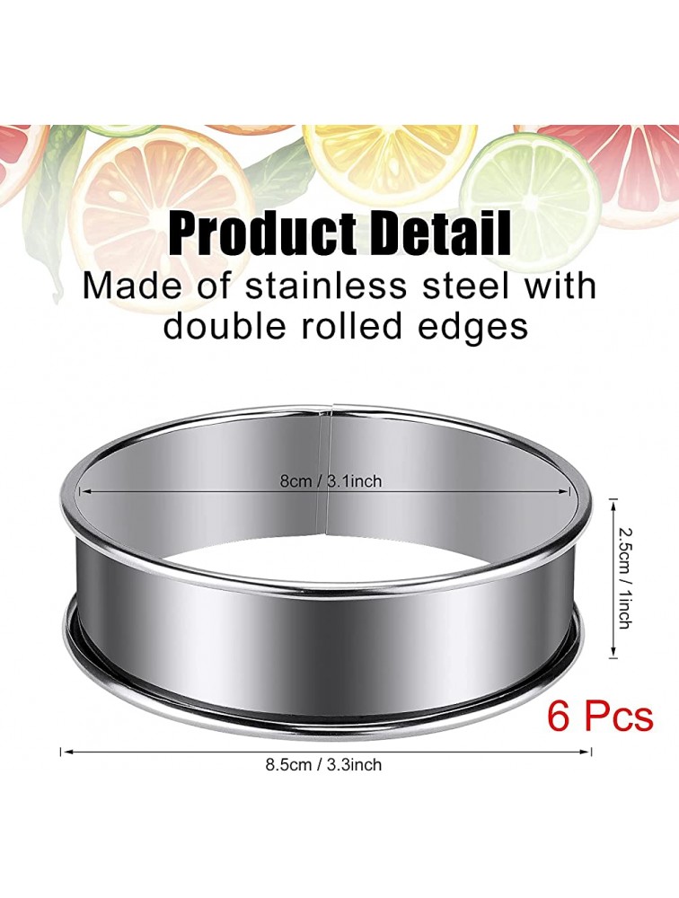 6 Pieces English Muffin Rings Double Rolled Crumpet Tart Ring Stainless Steel Muffin Tart Rings Metal Round Ring Molds for Home Food Making Tool 3.15 Inch - BR9PRCDGM