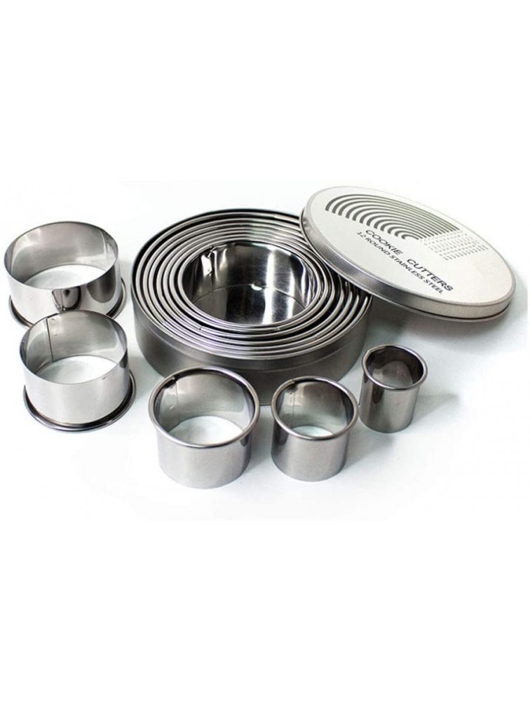 Buwico 12 Pcs Stainless Steel Non Stick Round Baking Ring Molds Set Mousse Ring with Storage Box,12 Set Different Size Round Cookie Biscuit Cutter Baking Metal Ring Molds Silver - BKN9KJF7S