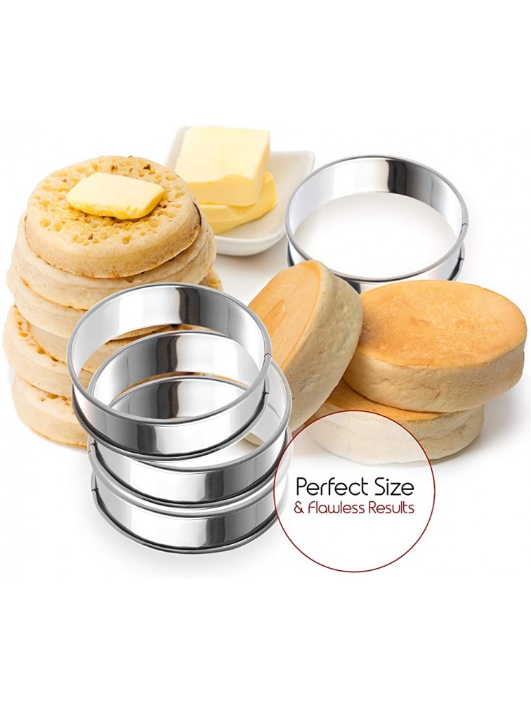 Chefa USA English Muffin Rings 4 Pc. Set Stainless Steel Baking Molds for Pastries Eggs Pancakes Tarts and Crumpets Rolled Safety Edge Non-Stick Surface Reusable - BRTPYW3WN