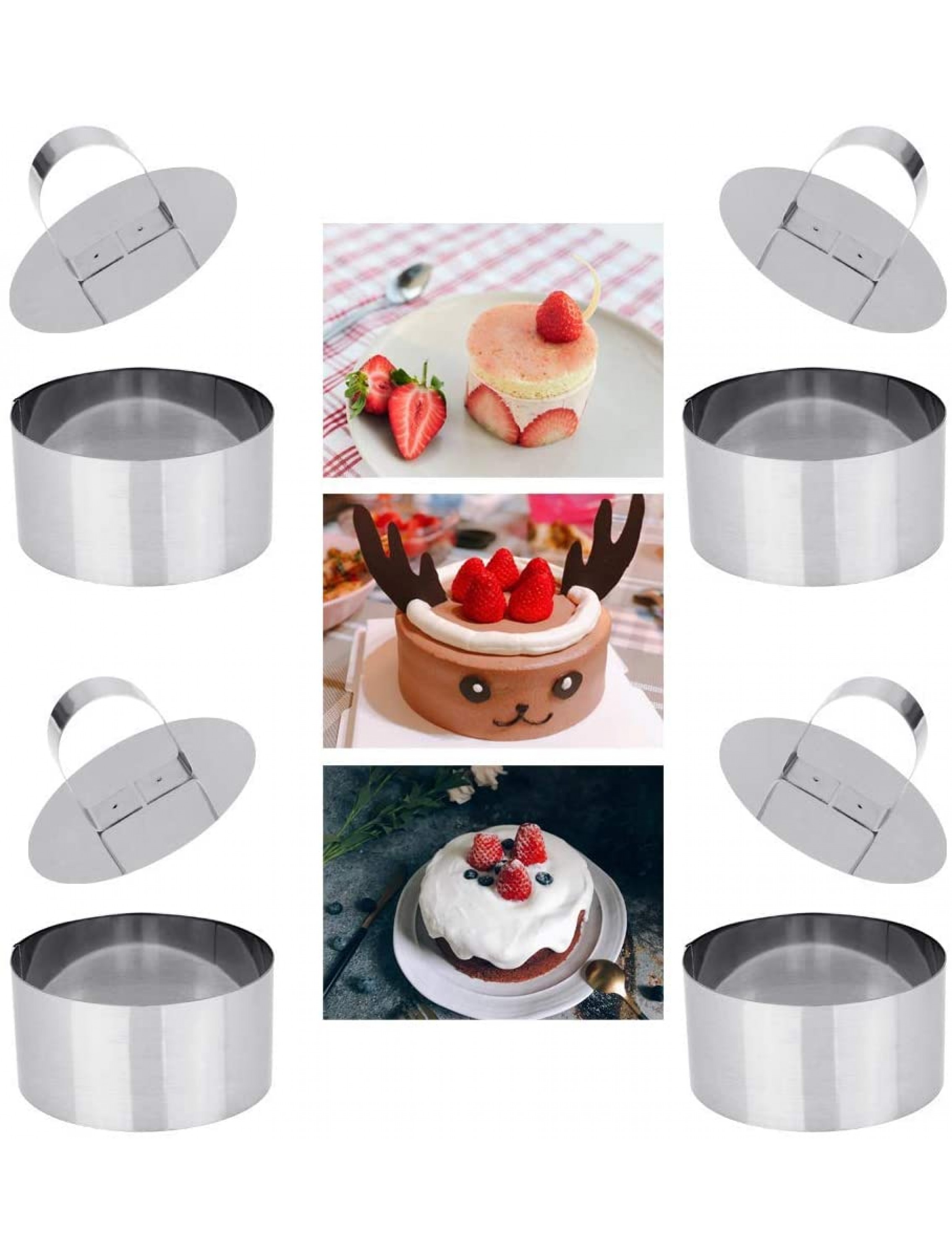 DECARETA 4 PCS Cake Rings Stainless Steel Cake Molds Mousse Round Pastry Rings with Pusher for Baking Cooking Pancake Biscuits Sandwich,Circle size 8 * 8 * 4cm 3.1 * 3.1 * 1.6inch - BHXSYZ0EQ