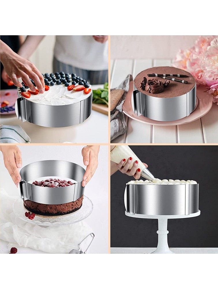 iNeibo Cake Ring and Cake Collar Set 6 to 12 Inch Adjustable Cake Mousse Mould Set with 6inch Clear Cake Roll Stainless Steel Pastry Ring Mousse Ring Ring Mold for Baking - B9ZRIMBCF