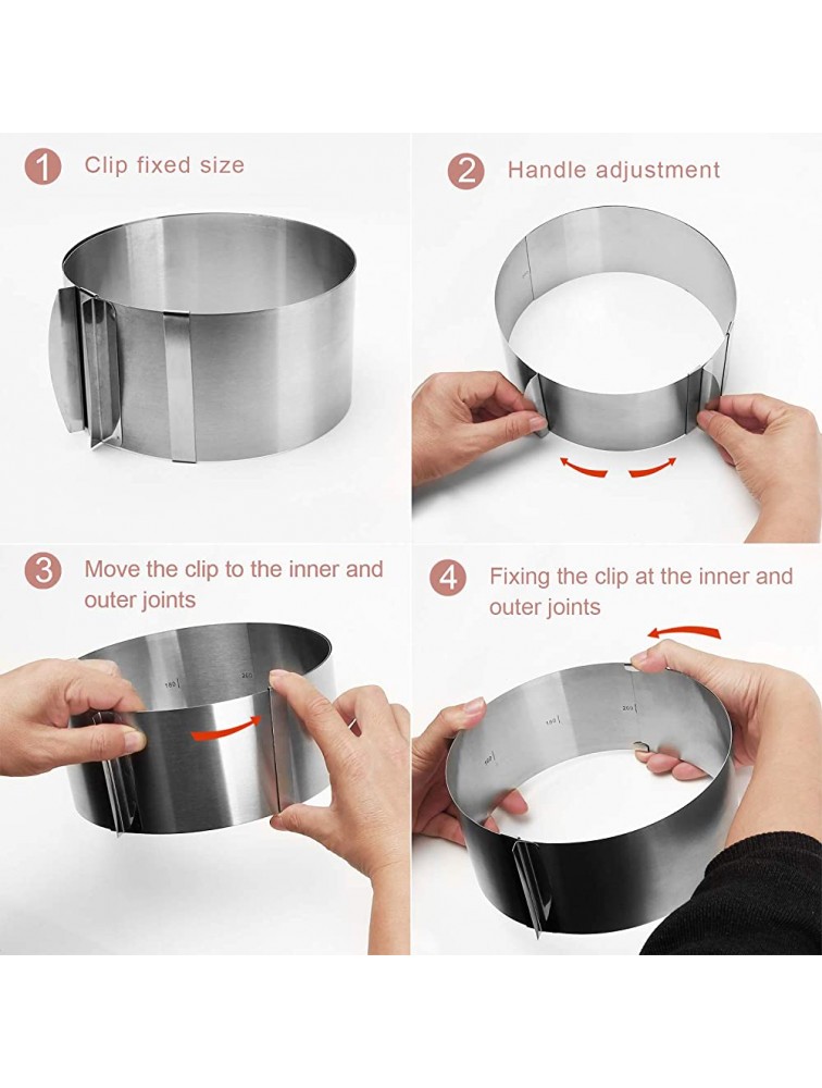 KINJOEK 6-12 Inch 2 PCS Cake Mold Ring Retractable Stainless Steel Adjustable Round Mousse Cake Ring Milk Bar Mold Cake DIY Baking Mould Tool,Round+Square - BCAE46ULD