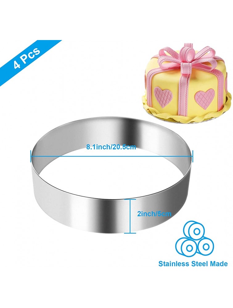 LIVTE 4 Pack Round Stainless Steel Cake Ring 8 Inch Mousse Cake Ring Mold for Baking Dessert Cheese Cake Pastry Rings 20x20x5cm - B7CM01IY5