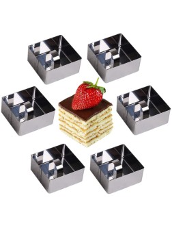 OnePine Stainless Steel Cooking Rings Dessert Rings Mini Cake and Mousse Ring Mould Set with PusherSquare 6pcs - BPQG3GUCD
