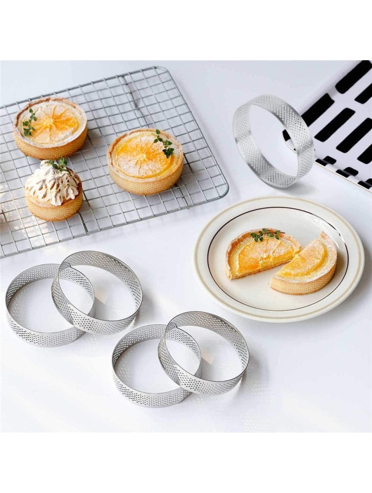 Padyrytu 10Pcs Circular Tart Rings with Holes Steel Fruit Pie Quiches Cake Mousse Kitchen Baking Mould 7cm - BP69IWXEK