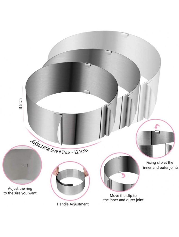 Stainless Steel Cake Mold Set 1 Piece of Adjustable Cake Ring 2 Pieces of Mini Dessert Mousse Mold with Pushers 1 Roll 4 x 394 inch Acetate Sheets for Baking - BKES2AGK6