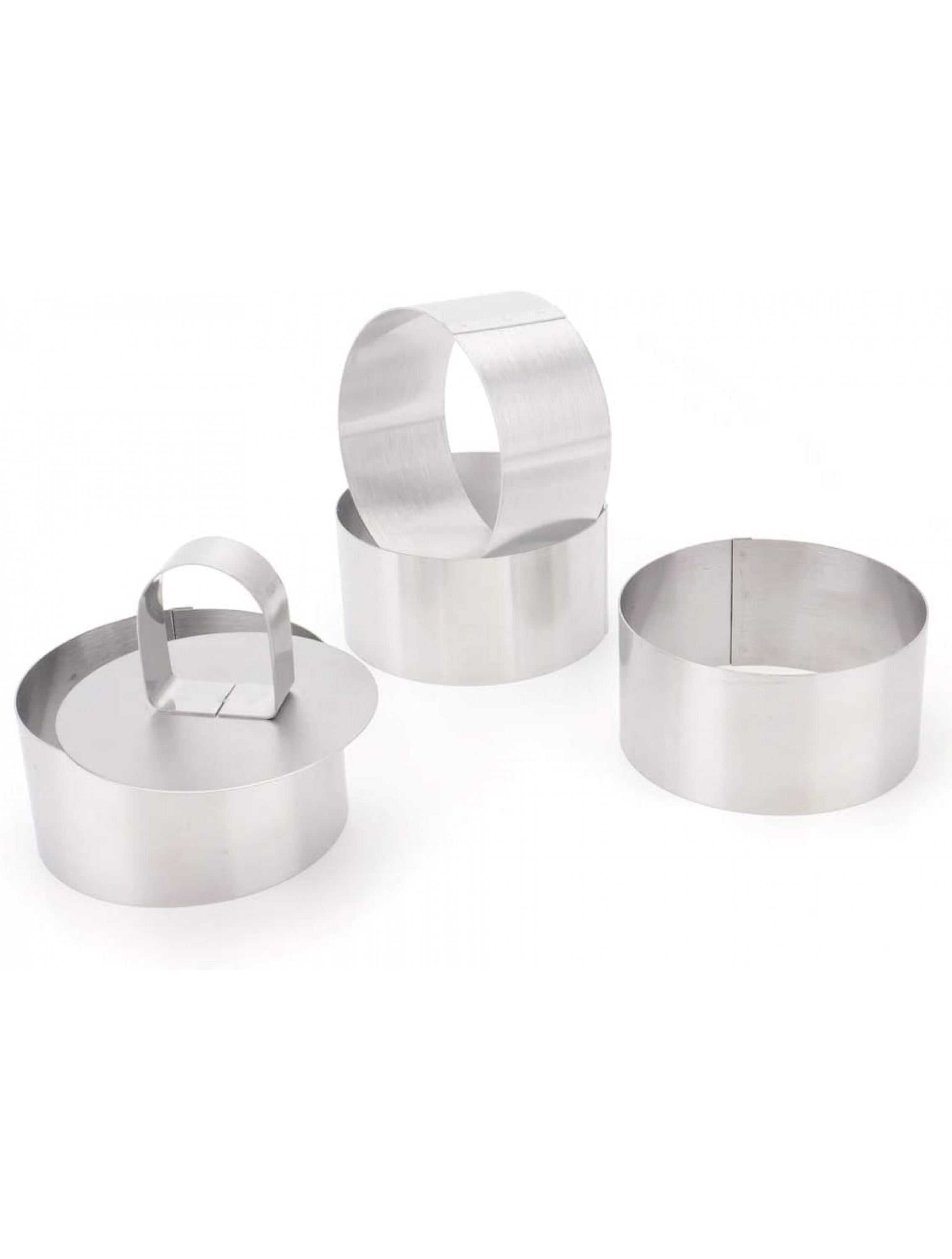 Tebery 3-Inch Stainless Steel Cake Rings Cake Mousse Mold for Pastry Cake Mousse and Pancake Set of 4 with 1 Pusher - BLK69BCEL