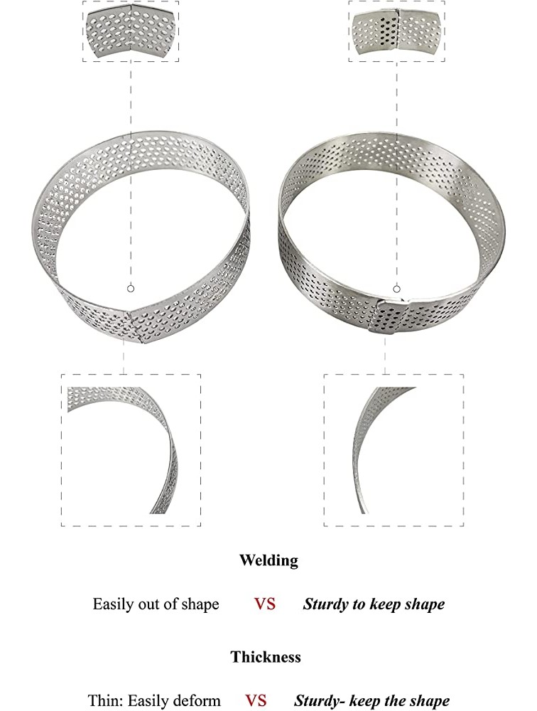Uyauld Stainless Steel Tart Ring 9CM Heat-Resistant Perforated Cake Mousse Ring French Pastry Baking Mold Round Shape 6 Round 3.5 inch - BJR5NQX43