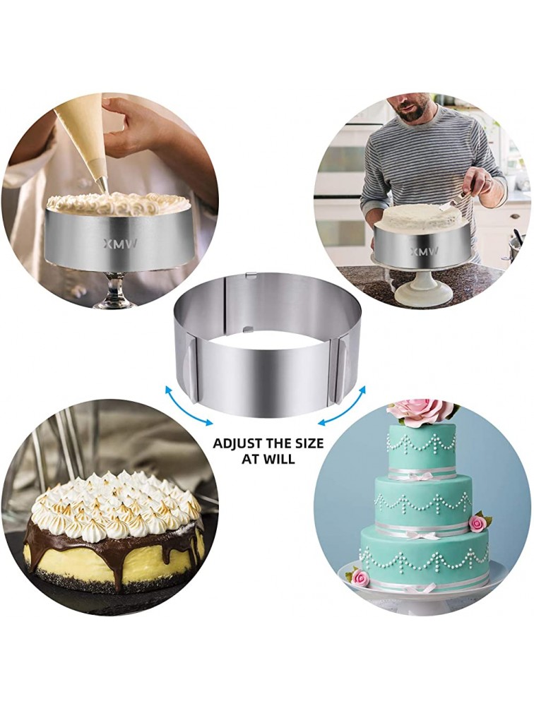 XMW 6 Pack Stainless Steel Cake Rings Including 6 to 12 Inch Cake Mold Ring 1 Pcs And 3 Inch Cake Mousse Ring 1 Rings,1 Pushers 5 Pcs for Baking Cake Mousse Cooking Mold or Cake Cutting. - BJMVUGQ4Q