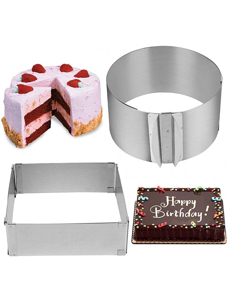 ZEONHEI 2 PCS 6-12 Inch Cake Mold Ring Adjustable Cake Mould Stainless Steel Cake Mousse Ring Circle and Square Mold DIY Pastry Cooking Supplies for Baking Round and Square - BDV13R6Q2