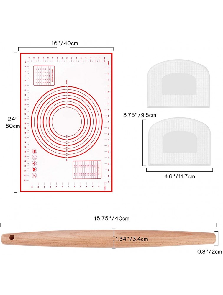Baking Mat for Rolling Out Dough DIGIROOT Thickening Food Grade Silicone Pastry Mat with Wooden Rolling Pin & Dough Scrapers Measurement Fondant Mat Dough Rolling Mat Pie Mat16x24x0.6mmTHK - B0Z84ZYBL