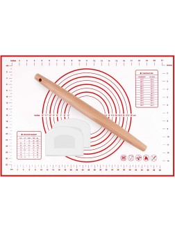 Baking Mat for Rolling Out Dough DIGIROOT Thickening Food Grade Silicone Pastry Mat with Wooden Rolling Pin & Dough Scrapers Measurement Fondant Mat Dough Rolling Mat Pie Mat16"x24"x0.6mmTHK - B0Z84ZYBL
