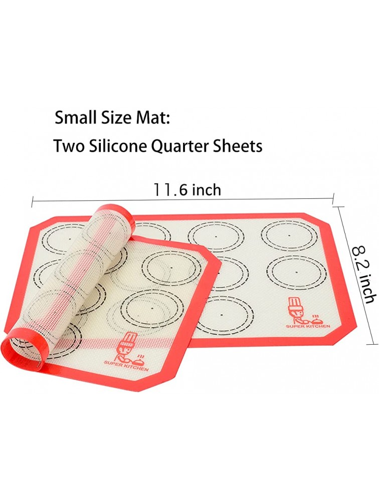 Non Stick Silicone Baking Mat Quarter Sheet Macaron 8.2x11.6,Set of 2 Toaster Oven Liners For Pizza Cookie and Bread Making Red,By Folksy Super Kitchen Red - BBU8N0Q7E