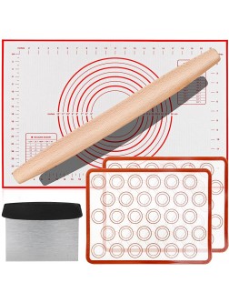 Rolling-Pin-Silicone-Baking-Mats-Set Nonstick Dough Rolling Pastry Mat for Cookie Macaroon Pie Crust Pizza Heat-resistant Silicone Baking Sheets for Oven Silicon Macaroons Baking Mats - BFCC2YB93