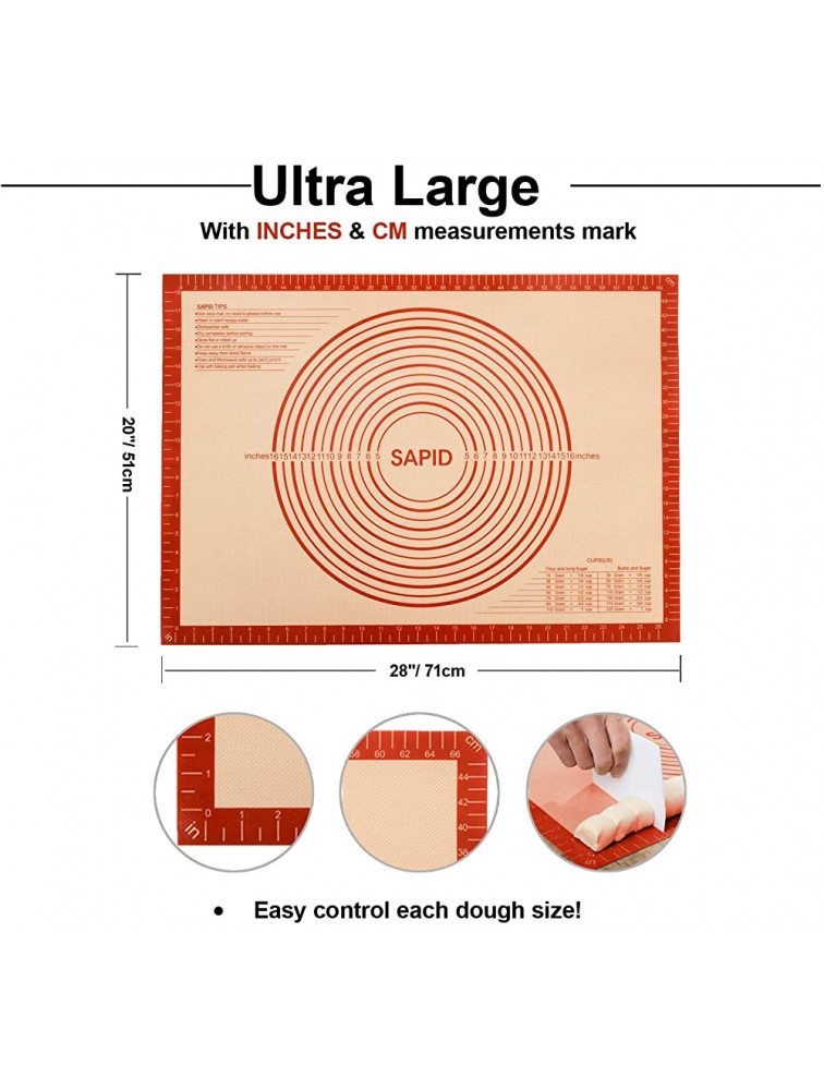 Sapid Extra Thick Silicone Pastry Mat Non-slip with Measurements for Non-stick Silicone Baking Mat Extra Large Dough Rolling Pie Crust Kneading Mats Countertop Placement Mats 20 x 28 Red - BCYJX89XI