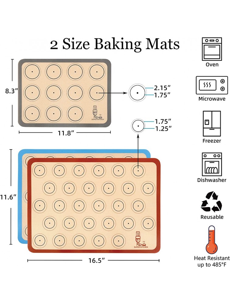 Silicone Baking Mat Macaron Set of 3 2 Half Sheet Liners and 1 Quarter Sheet Non Stick Silicon Cookie Oven Liner For Macaroons Bake Pans Pizza Toaster Cake and Bread Making Red,Blue,Gray - B77MD3T85
