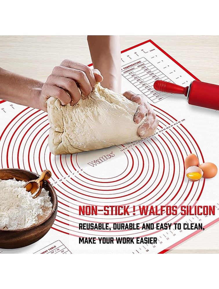 Silicone Pastry Mat Walfos Non-Stick Baking Mat Fondant Mat with Measurement Non-Slip Rolling Mat Perfect for Rolling Dough Cookie & Baking 23.6 x 15.7 Red - BQ1KVEKXM