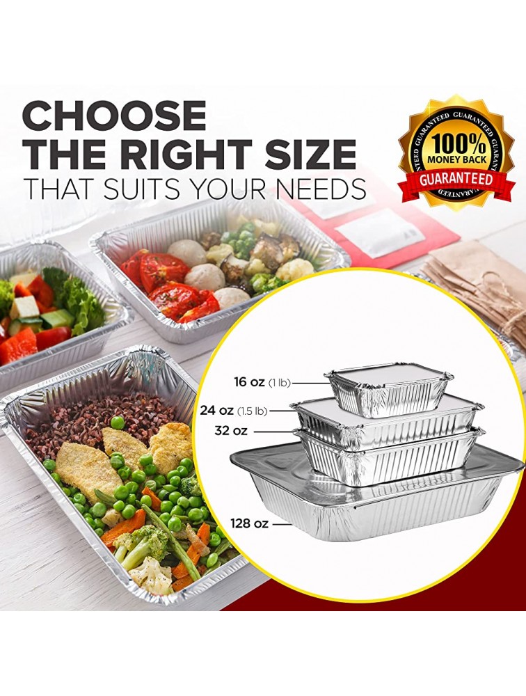 [50 Pack] Rectangular 1.5 lb 24 oz 8.75 x 6.25 x 1.5 Disposable Aluminum Foil Pan Take Out Food Containers with Flat Board Lids Hot Cold Freezer Oven Safe - BNDGXSCIF