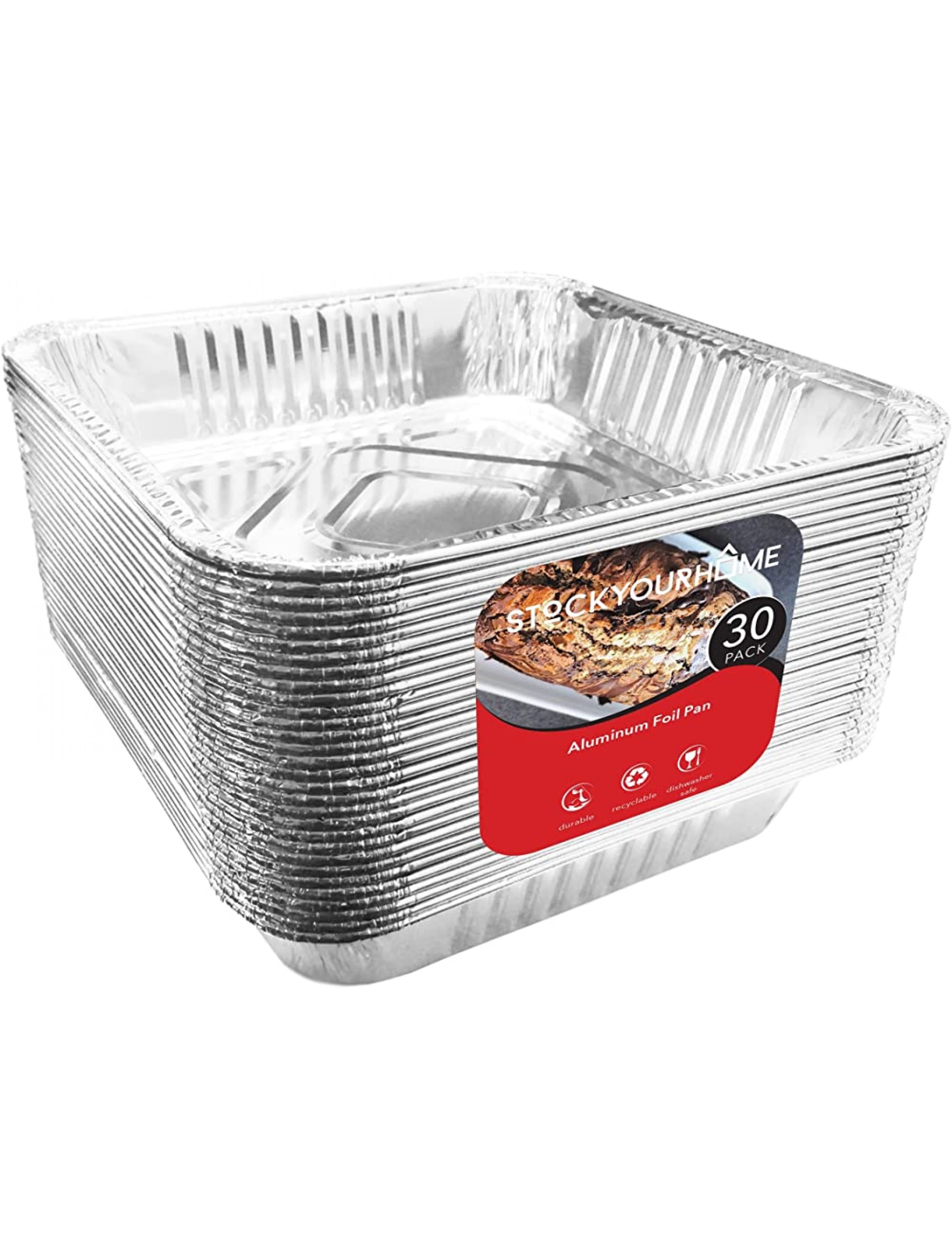 Aluminum Foil Pans 30 Pack 8.5” Square Baking Pans for Lasagna Disposable Brownie Pans Foil Cake Pans for Toaster Oven Foil Casserole Pans for Cooking Heating Food Prep Stock Your Home - BW4S9Q1Z7