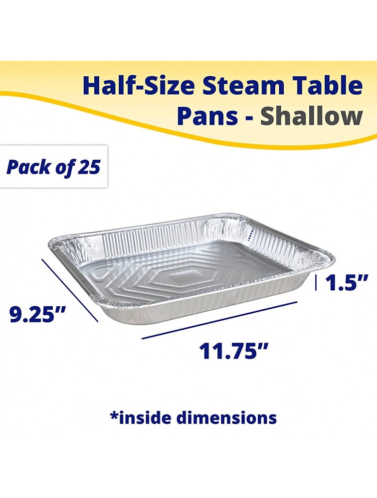 IDL Packaging Half-Size Aluminum Steam Table Pans − Shallow 13 x 11 x 1.5 Pack of 25 − Disposable Foil Pan for Grilling Roasting BBQ Cooking Baking Freezing − Food-Safe Catering Supplies - B0HZ2NFW8