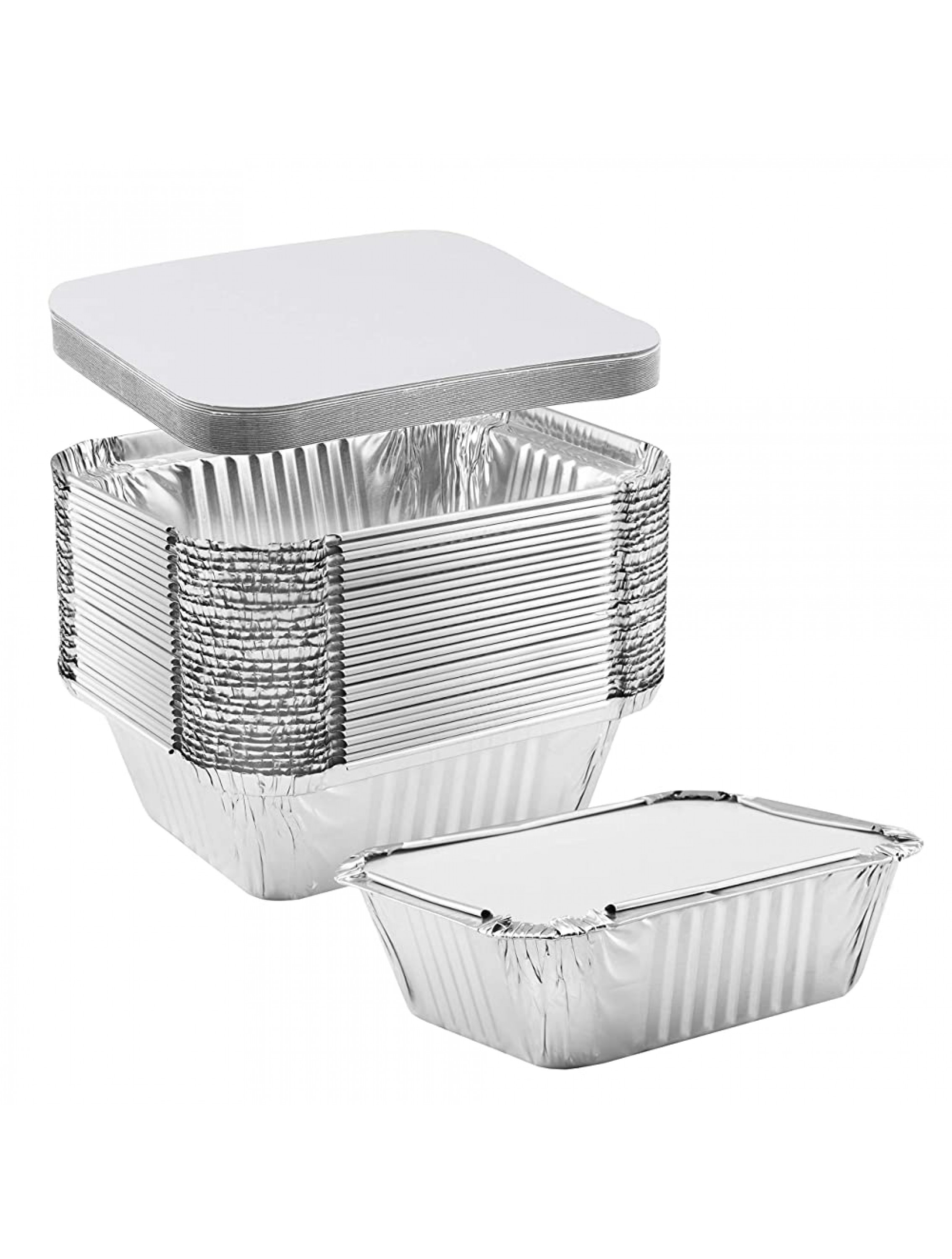 NYHI 50-Pack Extra Small Disposable Aluminum Oblong Foil Pans with Lid Covers Recyclable Tin Food Storage Tray for Cooking Baking Meal Prep Takeout 1 lb-5.75'' x 4.75'' x 1.75 - BB1PJDX3A