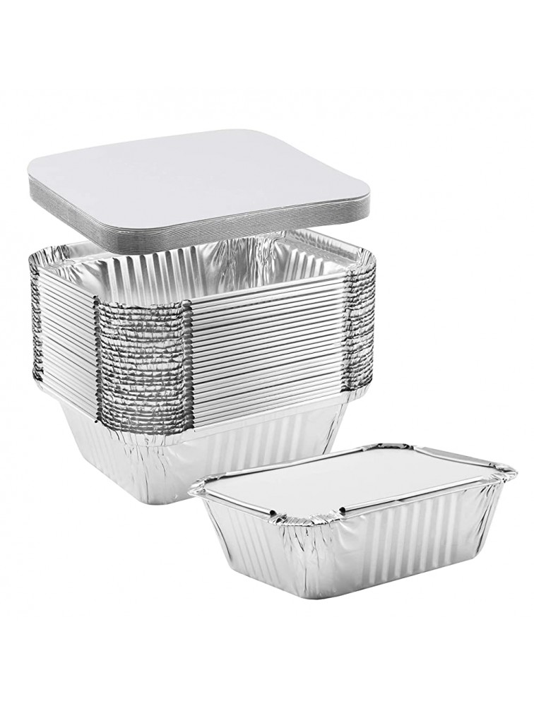 NYHI 50-Pack Extra Small Disposable Aluminum Oblong Foil Pans with Lid Covers Recyclable Tin Food Storage Tray for Cooking Baking Meal Prep Takeout 1 lb-5.75'' x 4.75'' x 1.75" - BB1PJDX3A