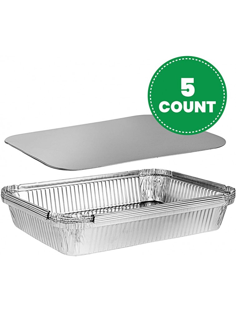 Plasticpro Disposable 4 LB Aluminum Takeout Tin Foil Oblong Baking Pans 12'' X 8'' X 2'' Inch With Cardboard Lids Bakeware Cookware Perfect for Baking Cakes Brownies Bread or Lunchbox Pack of 5 - BDAQ8T0QV