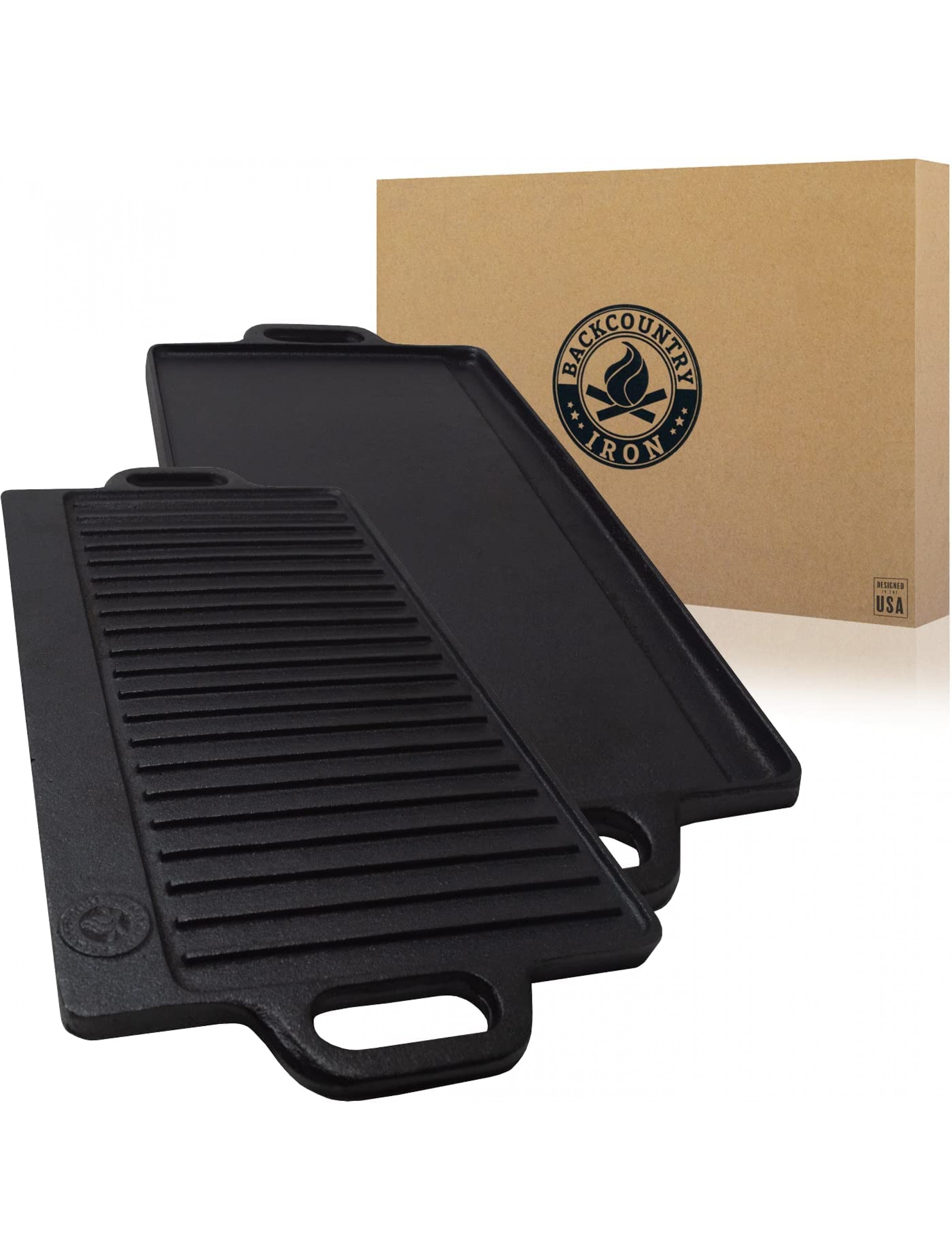 Backcountry Cast Iron Skillet 20x9 Large Reversible Grill Griddle Pre-Seasoned for Non-Stick Like Surface Cookware Oven Broiler Grill Safe Kitchen Deep Fryer Restaurant Chef Quality - BVWQL00CP