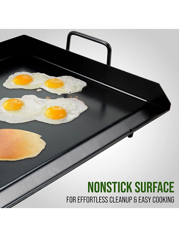 Hike Crew Non-Stick Griddle for Single Burner Outdoor Stove | Pre-seasoned Camping Skillet Pan w Easy-Clean Surface Oil Reservoir & Grease Cup Raised Edges Built-In Handles & Carry Bag | 19” x 17” - BSWLNA4MM