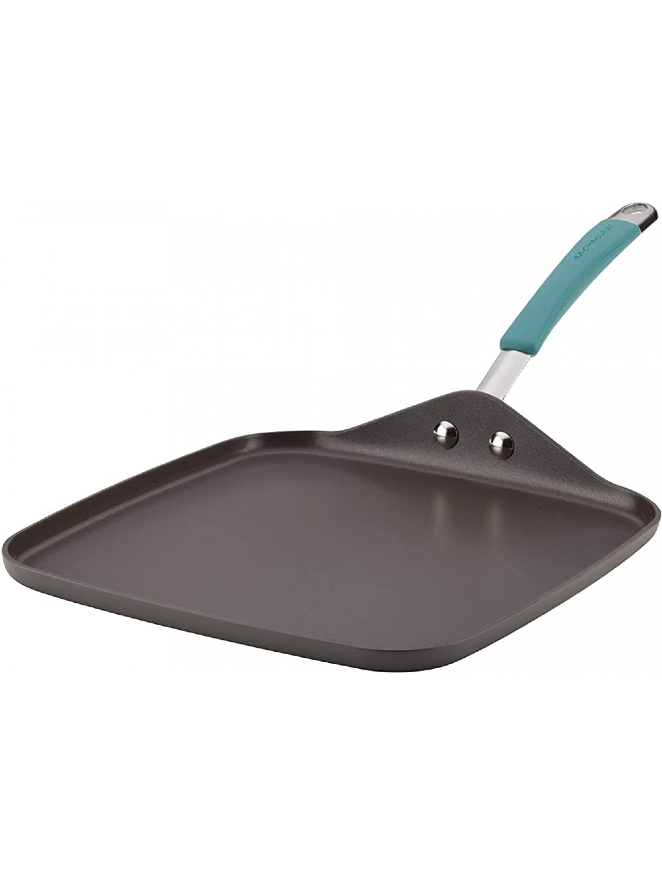 Rachael Ray Cucina Hard Anodized Nonstick Griddle Pan Flat Grill 11 Inch Gray with Agave Blue Handle - BDQOE9CNI