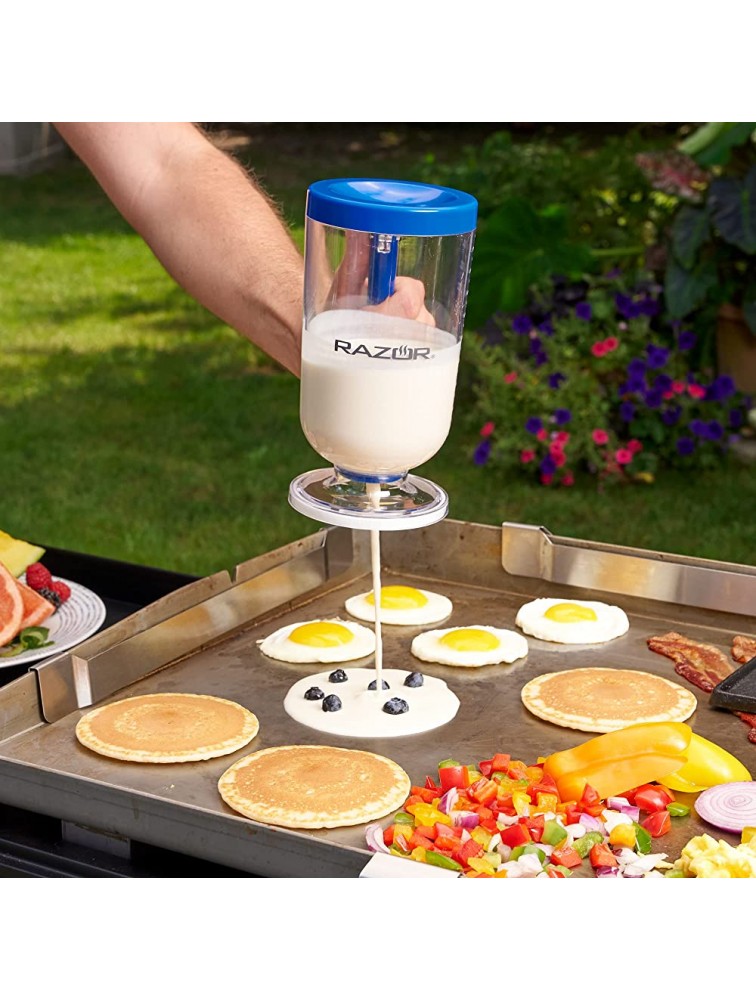 RAZOR 4 Piece Breakfast Kit for Griddle- Pancake Batter Dispenser 2 Silicone Egg Rings and Cast Iron Griddle Pess - BGC9SNSDO
