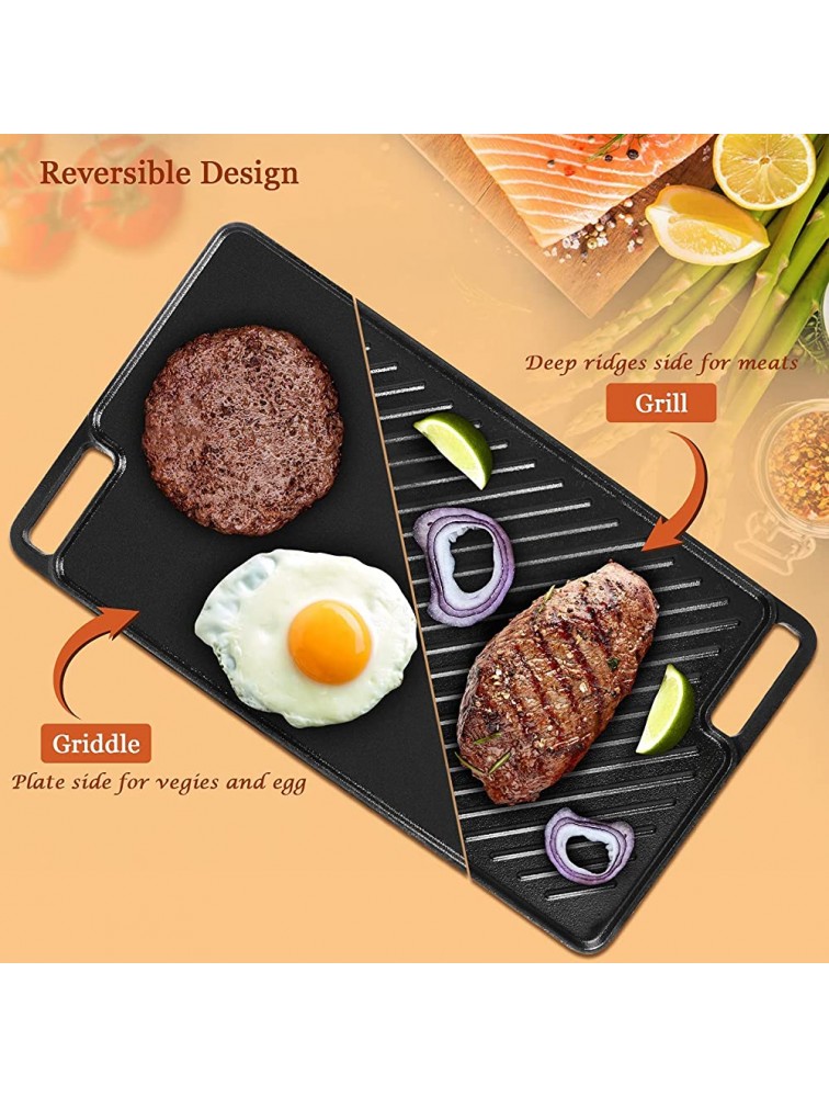 Zunmial Cast Iron Griddle 18*10.3 Inch,Reversible Grill & Griddle Pan Non-Stick Dishwasher Safe Double Burner Family Griddle Grill Pan Cookware Portable for Indoor Stovetop or Outdoor Camping BBQ - BX9B2XA36