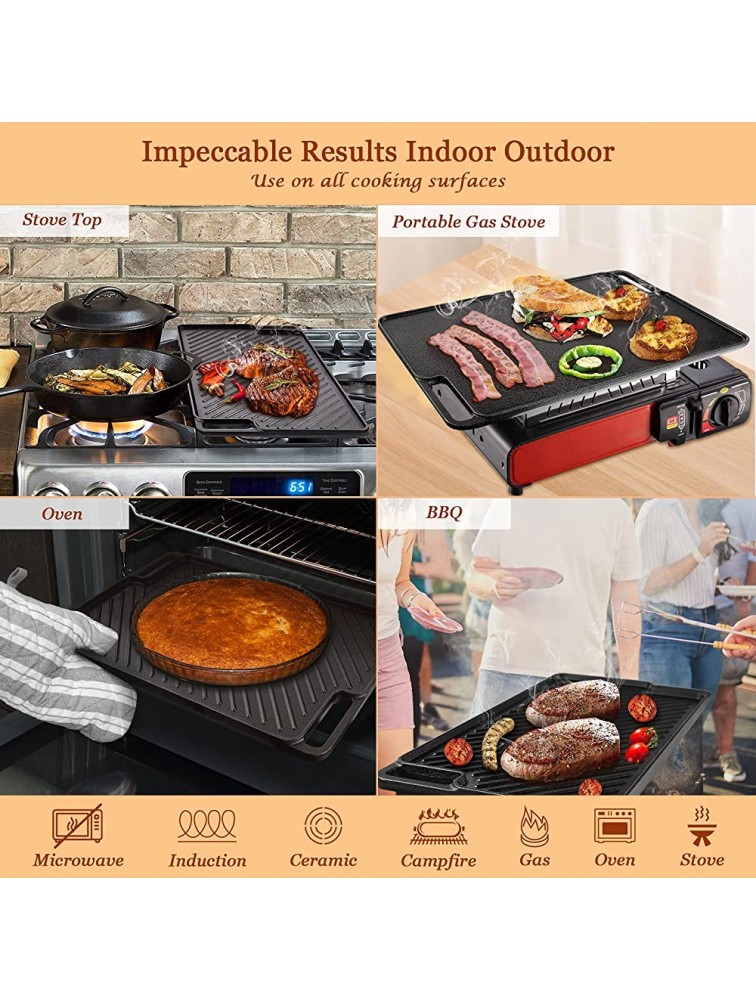Zunmial Cast Iron Griddle 18*10.3 Inch,Reversible Grill & Griddle Pan Non-Stick Dishwasher Safe Double Burner Family Griddle Grill Pan Cookware Portable for Indoor Stovetop or Outdoor Camping BBQ - BX9B2XA36