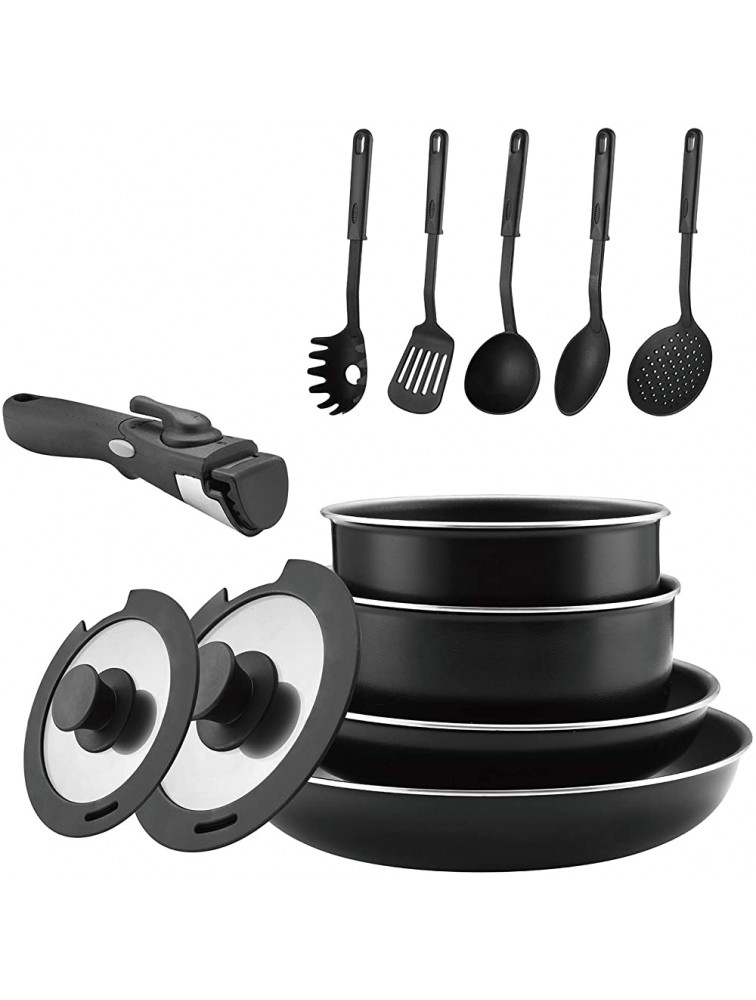 Abizoe 12 Piece Non-Stick Cookware Set Non-Stick Pans and Pots with Removable Handles Space Efficient Excellent for RVs and Compact Kitchen Black 12 pieces - B0FCJPKRN