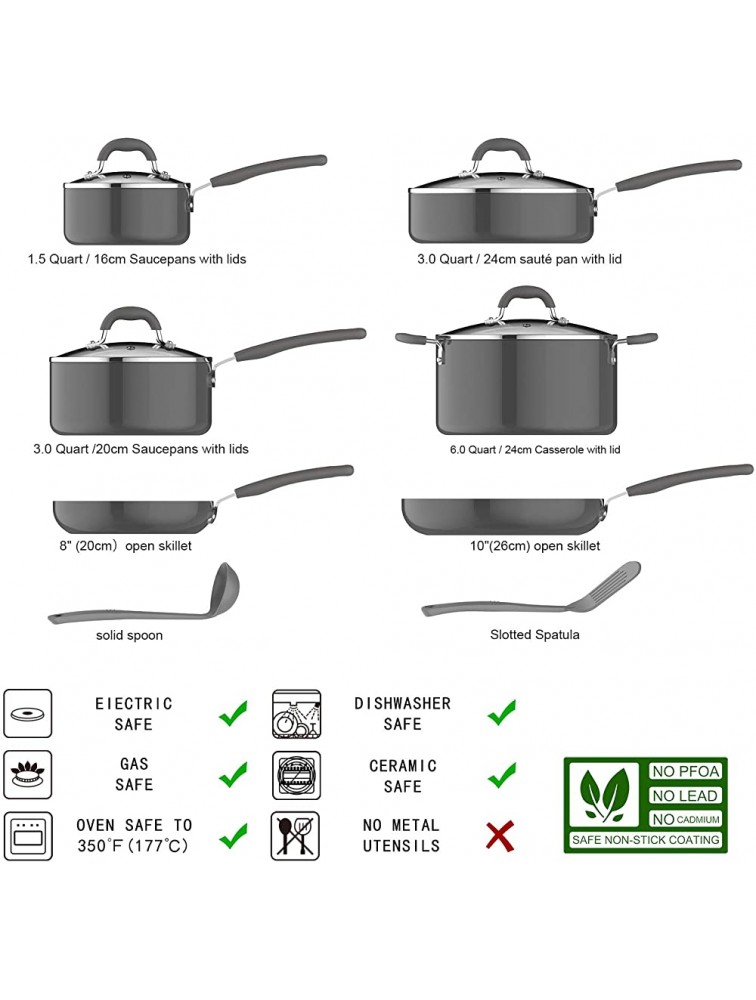 Basics Ceramic Non-Stick 12-Piece Cookware Set Grey Pots Pans and Utensils - BUOEN0DTK